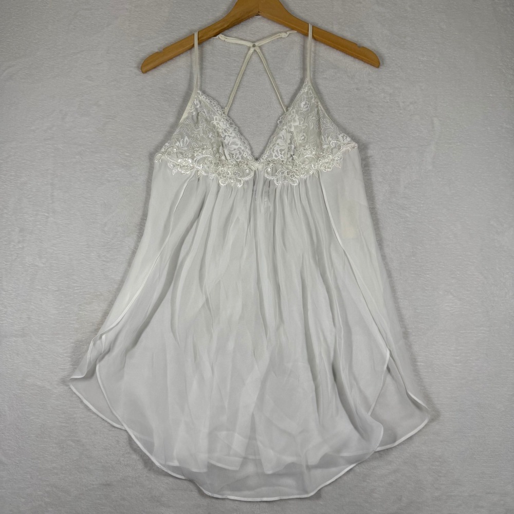 Linea Donatella Juliet Lace Trimmed Chiffon Chemise White Small JLT010 NEW